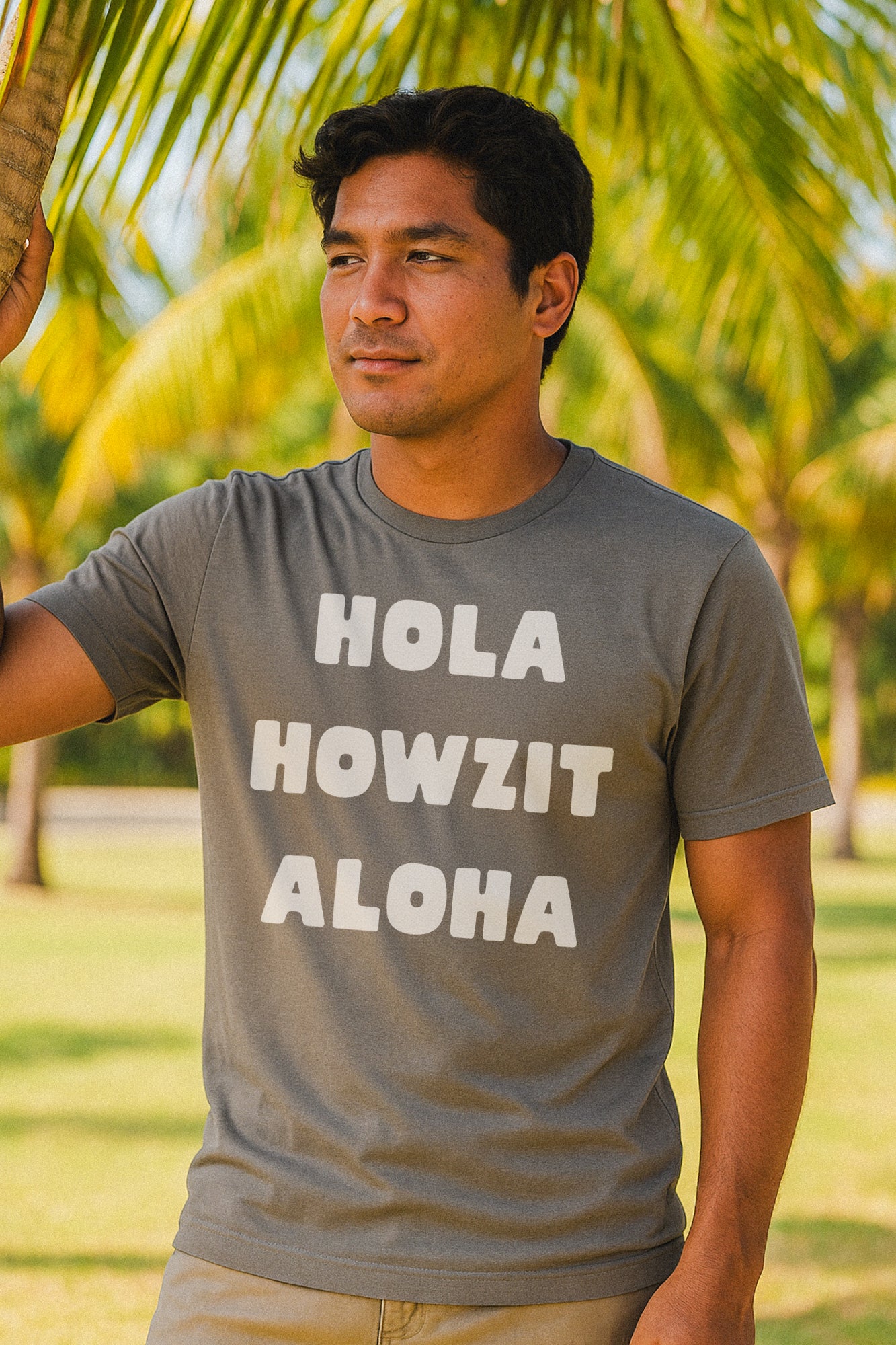 Hola Howzit Aloha Tee – Grey